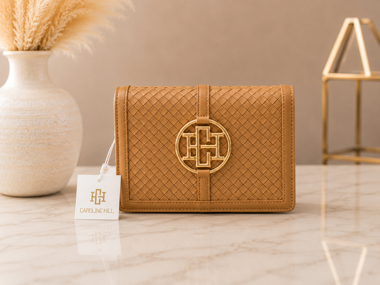 Cecilia Circle Logo Handbag – Woven Tan