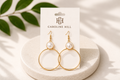 Clementine Circle Pearl Dangle Gold Earrings on Caroline Hill display card