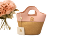 Emma Mini Tote in Natural Blush with woven body and blush trim