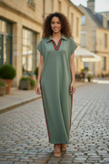 Jodifl kale green pocket dress with striped trim