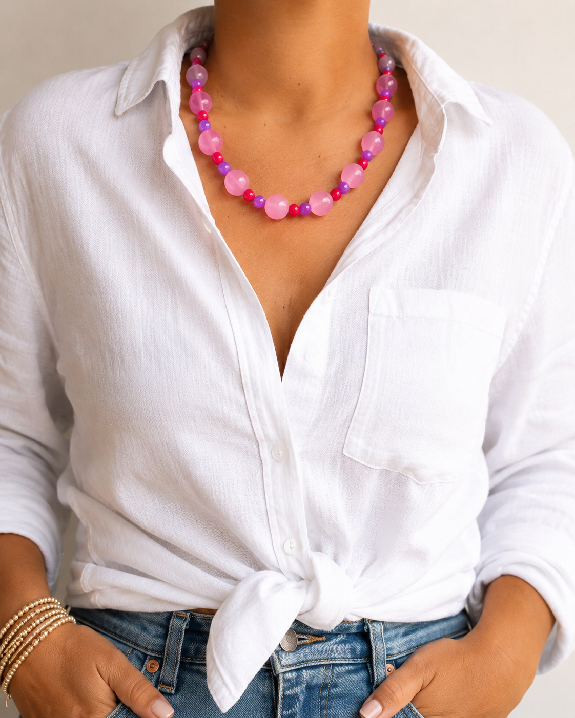 Pink Palms Stone Necklace